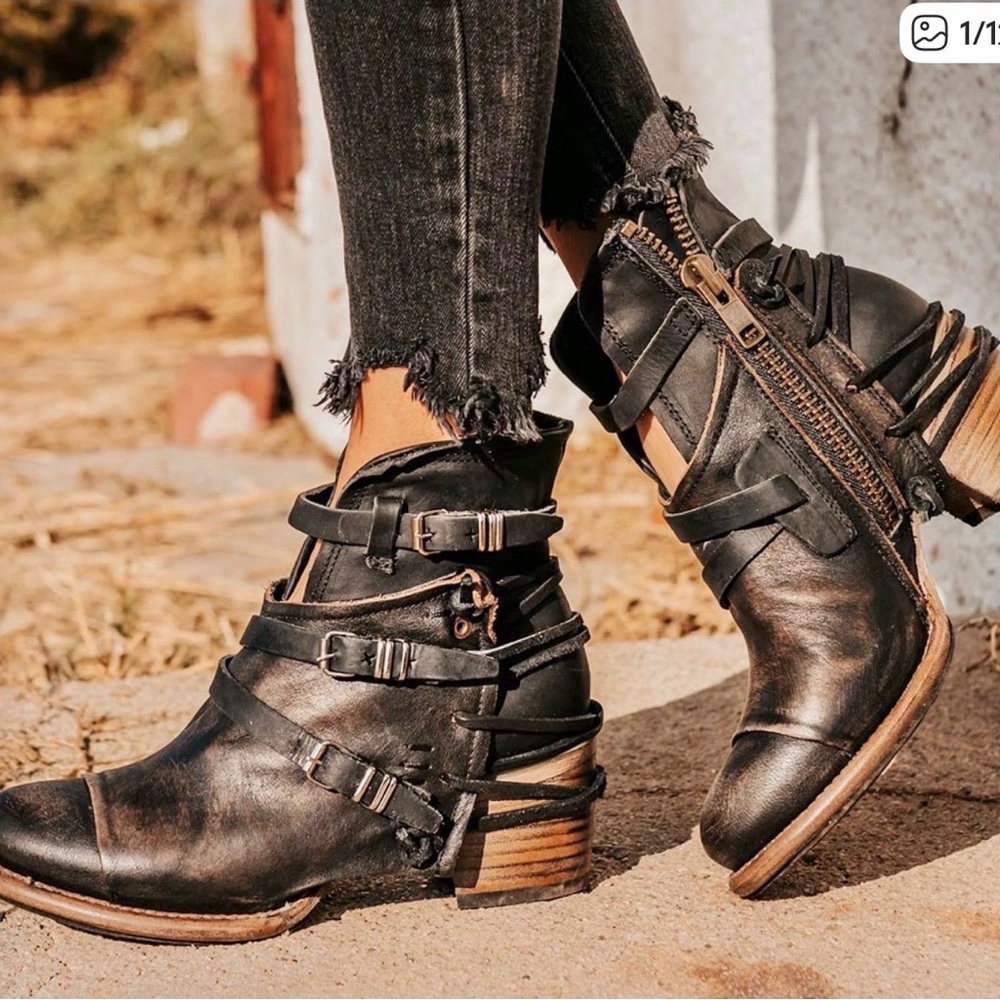 Freebird by Steven Crue Distressed Black Ankle Boots